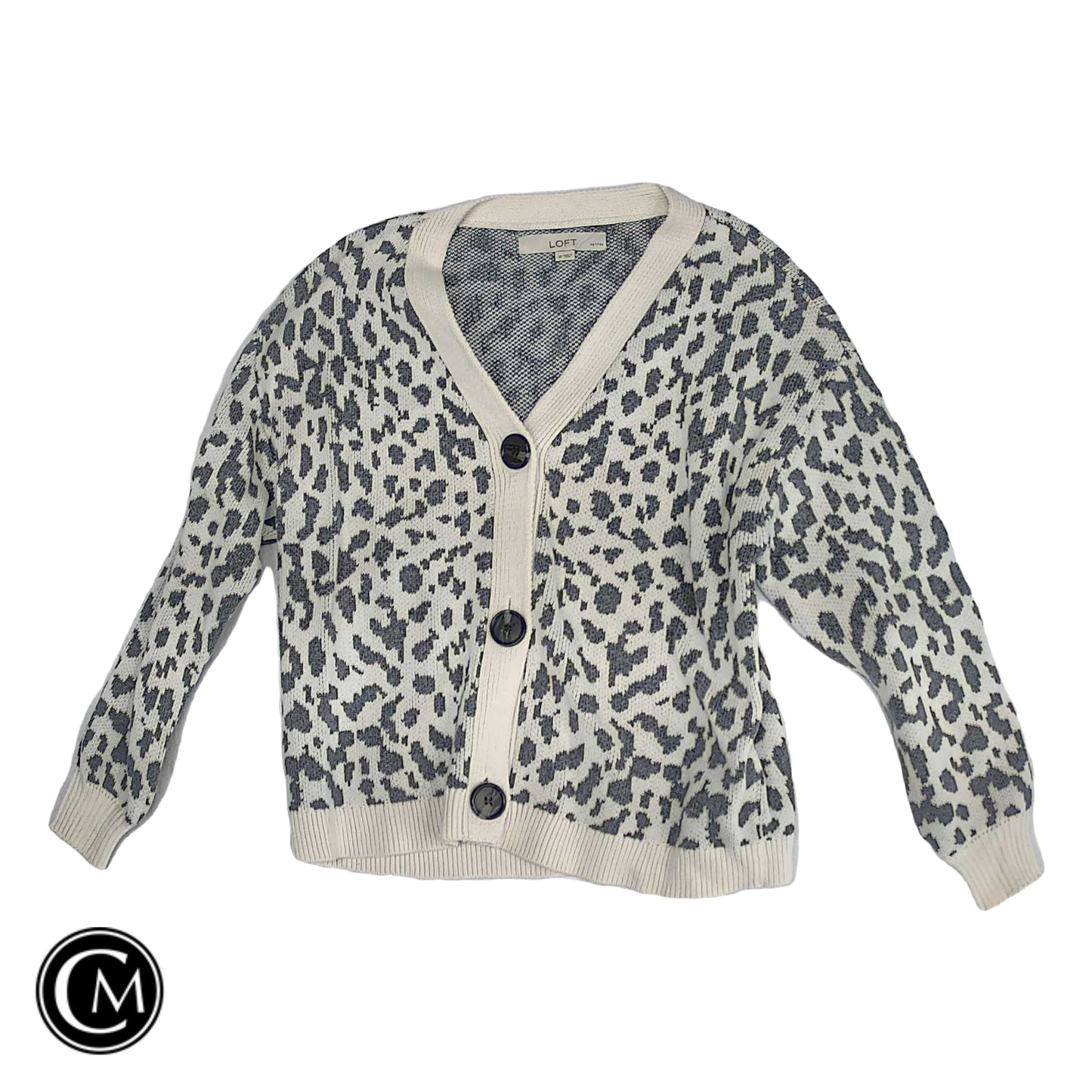 Sweater Cardigan By Loft In Grey & White, Size: S image 1