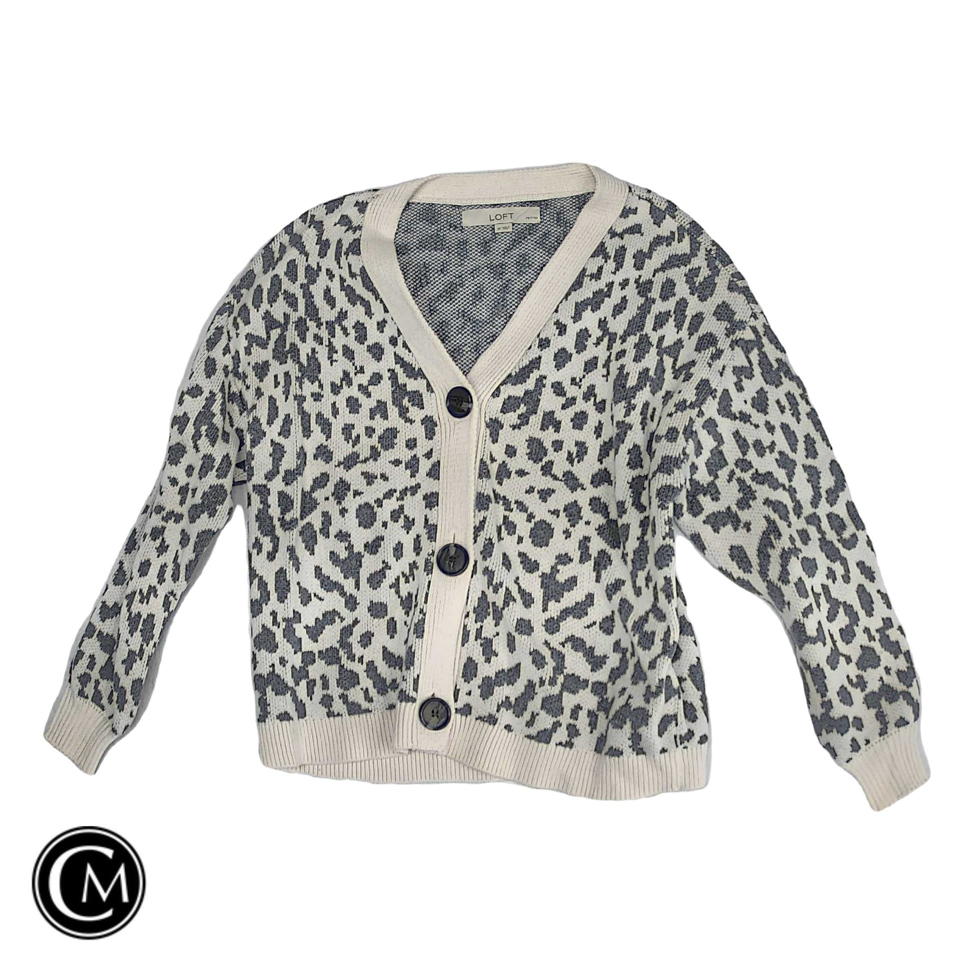 Sweater Cardigan By Loft In Grey & White, Size: S image 1