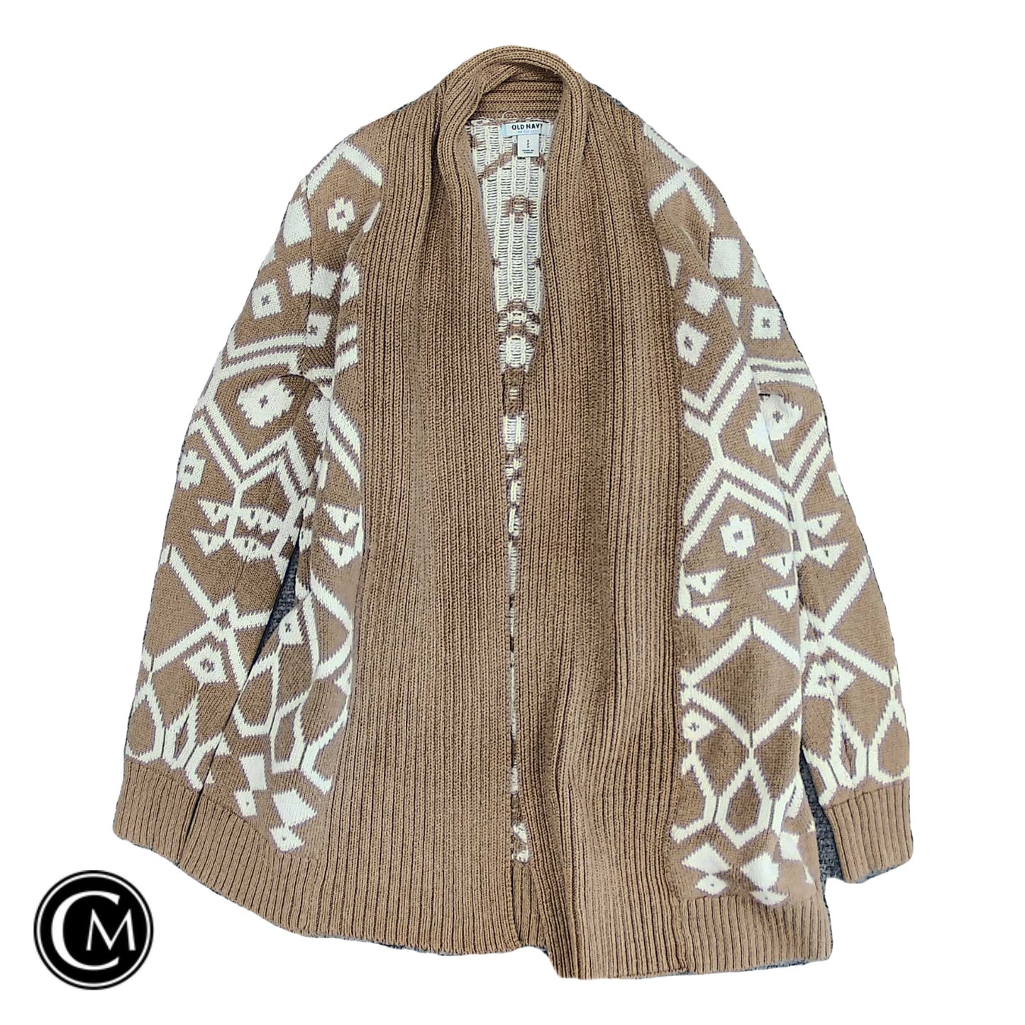 Sweater Cardigan By Old Navy In Brown & White, Size: S image 1