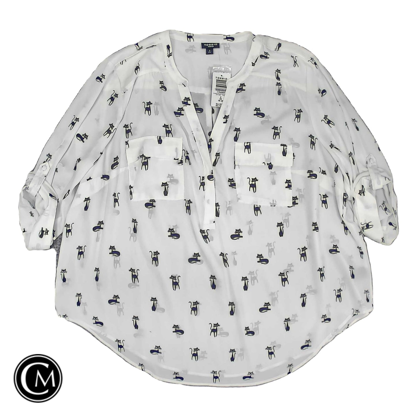 Top 3/4 Sleeve By Torrid In Black & White, Size: 2x image 1