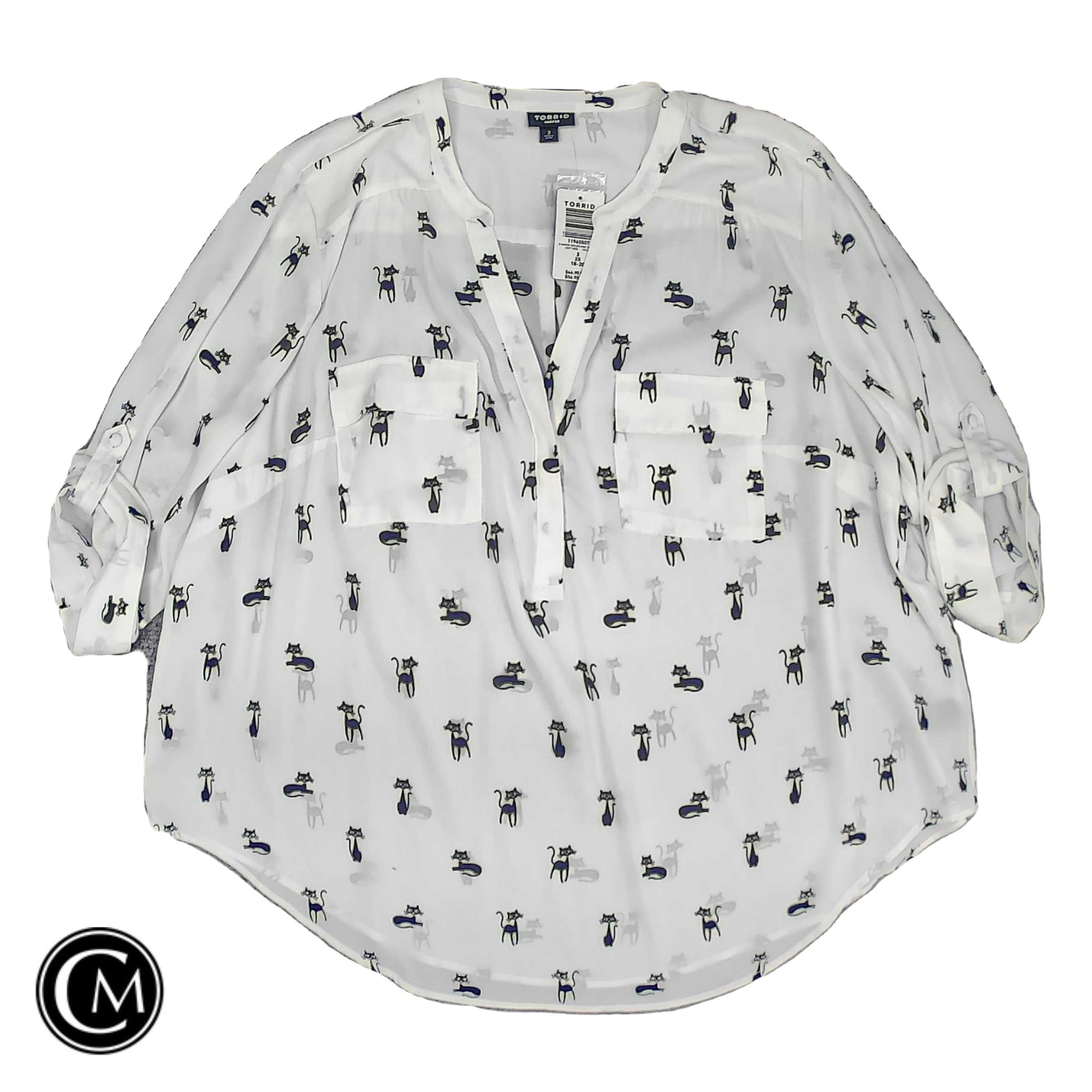 Top 3/4 Sleeve By Torrid In Black & White, Size: 2x image 1