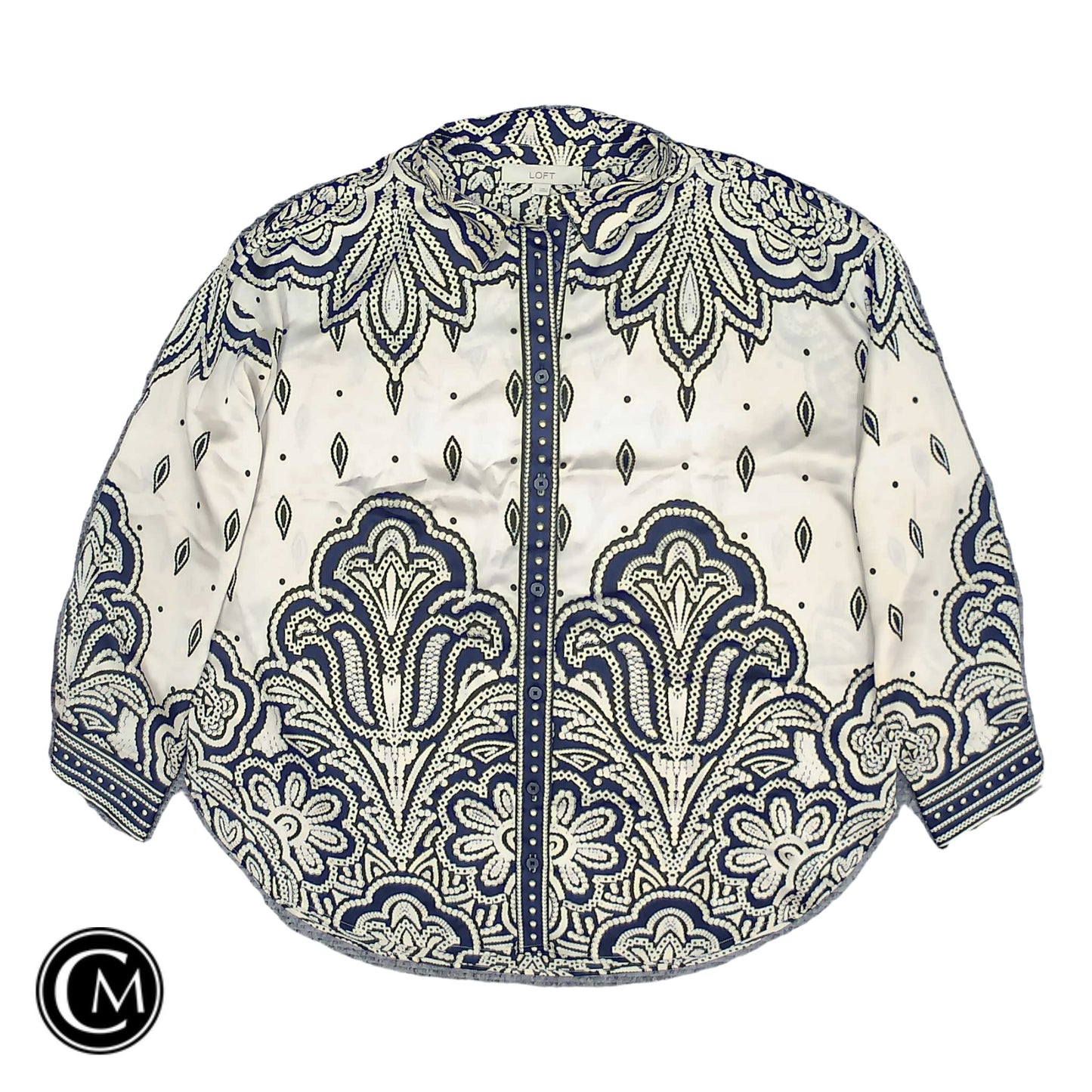 Blouse Ls By Loft In Blue & Cream, Size: L image 1