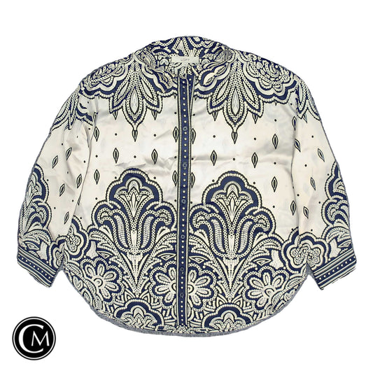 Blouse Ls By Loft In Blue & Cream, Size: L image 1