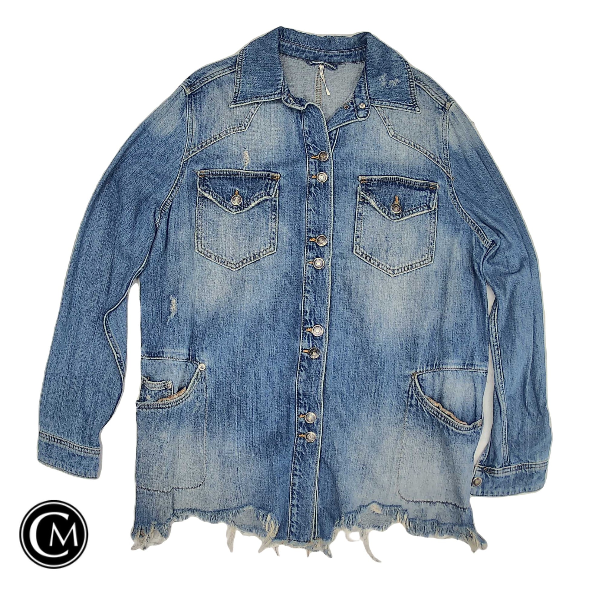 Jacket Shirt By Free People In Blue Denim, Size: M image 1