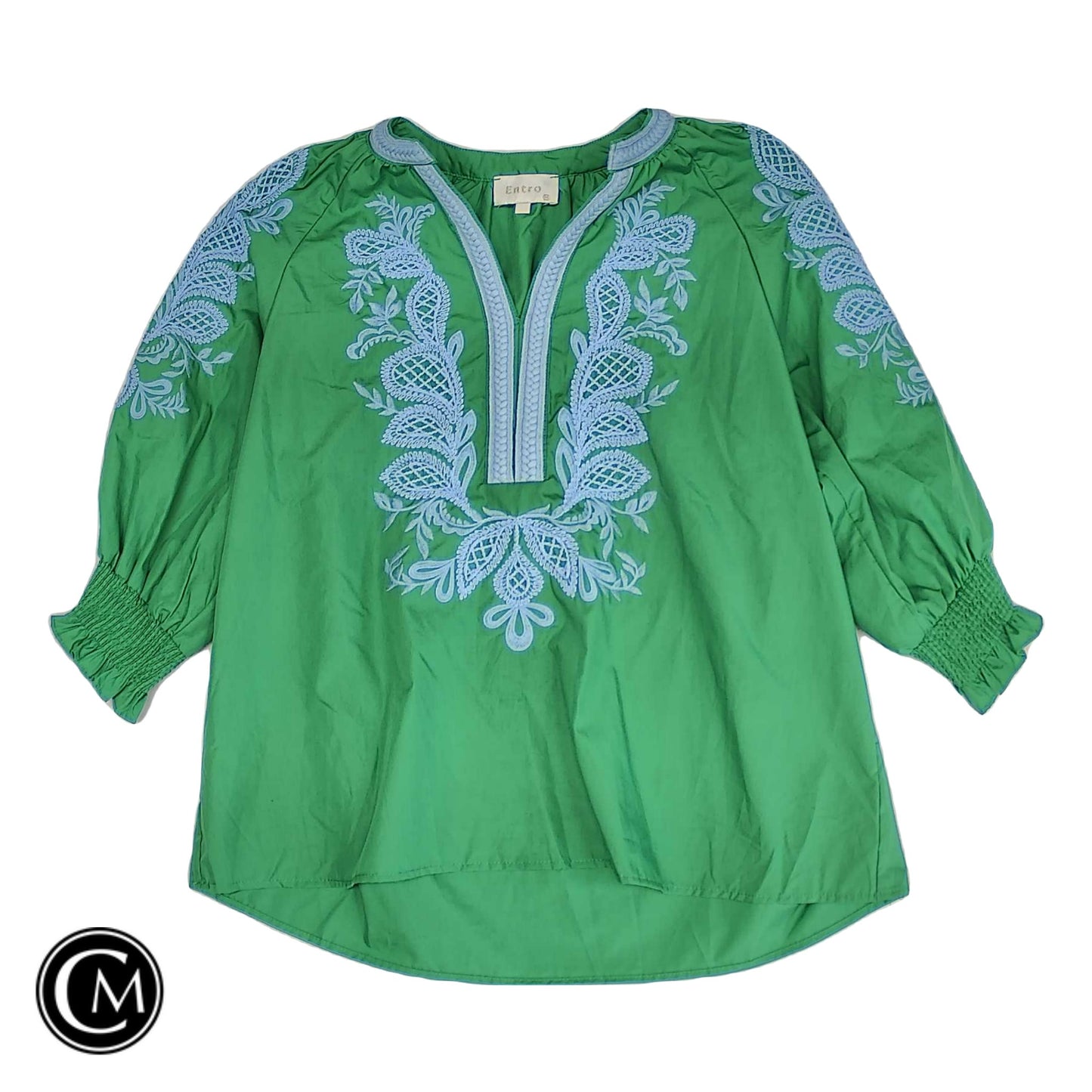 Blouse 3/4 Sleeve By Entro In Blue & Green, Size: M image 1