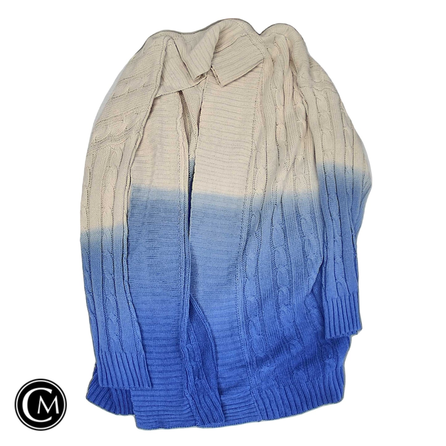 Sweater Cardigan By Francesca’S In Blue & Cream, Size: L image 1