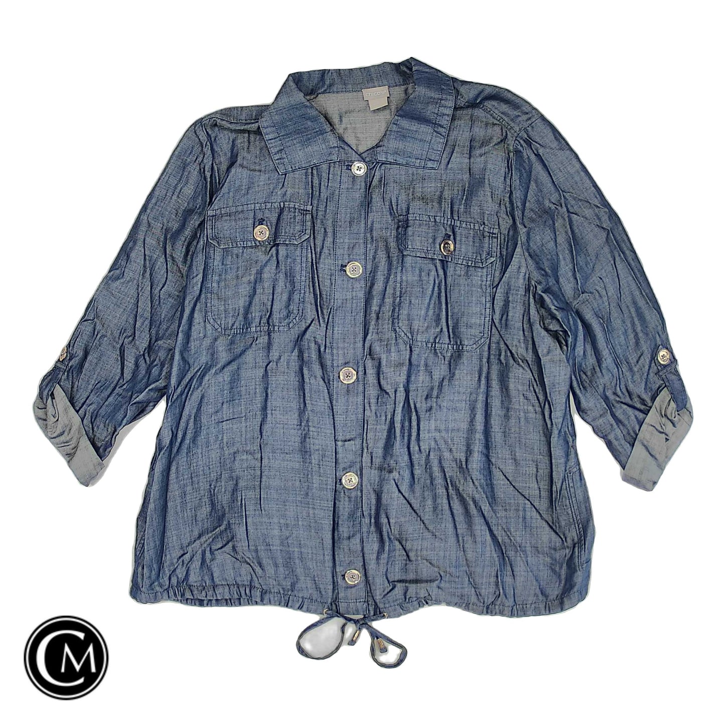 Jacket Shirt By Chicos In Blue, Size: Xxl image 1