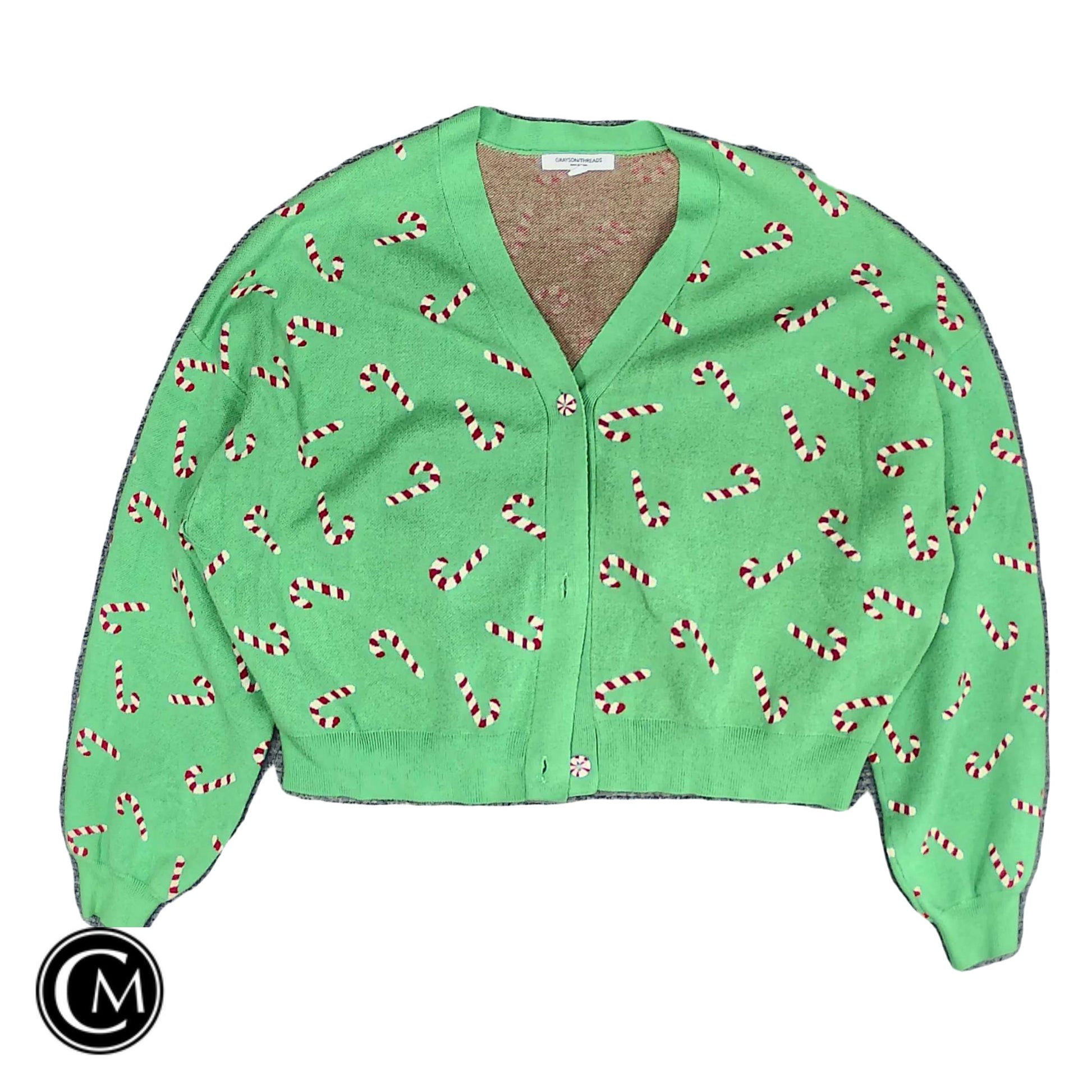 Sweater Cardigan By Grayson Threads In Green & Red, Size: Xl image 1