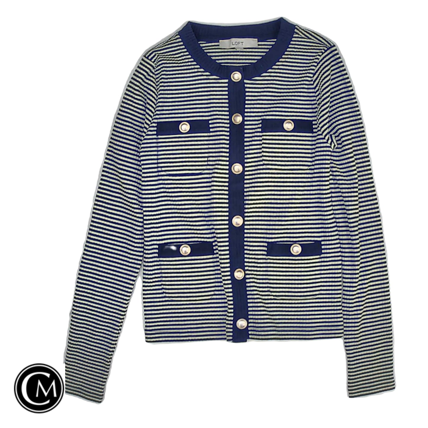 Cardigan By Loft In Blue & White, Size: S image 1