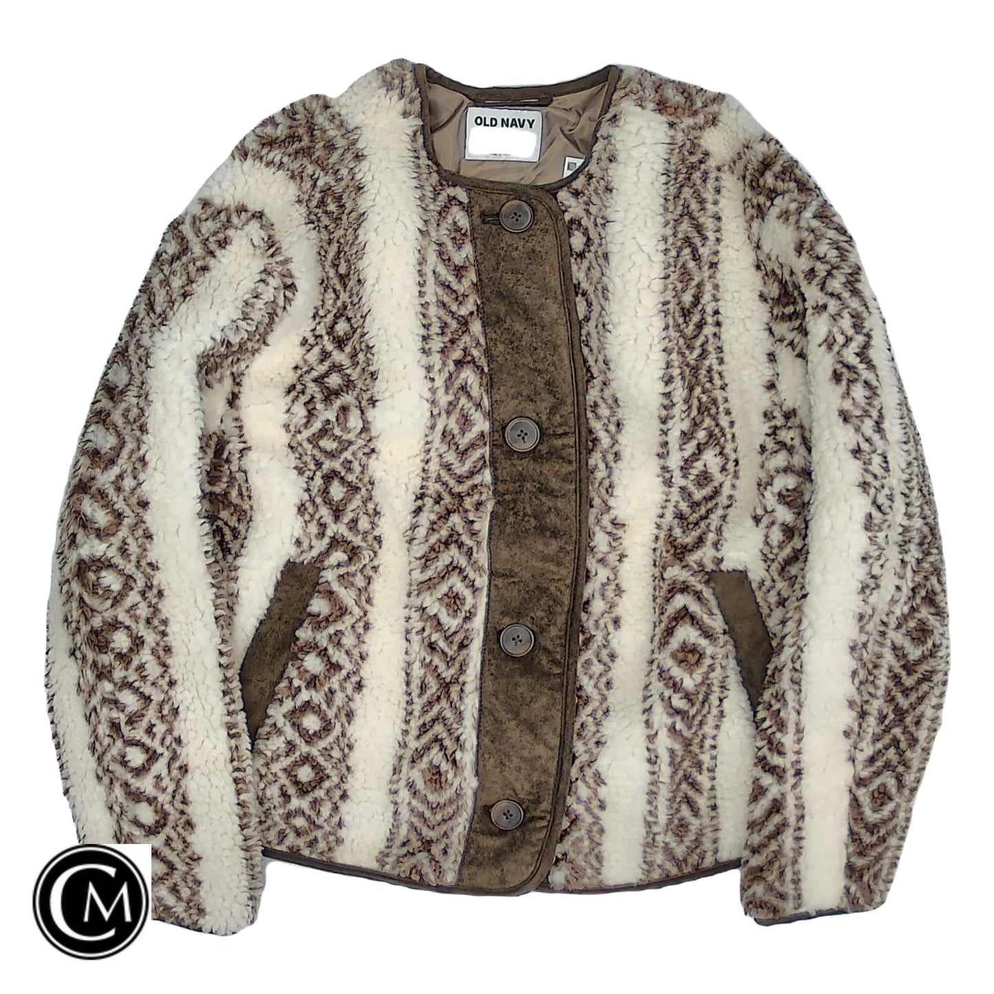 Jacket Fleece By Old Navy In Brown & Cream, Size: M image 1