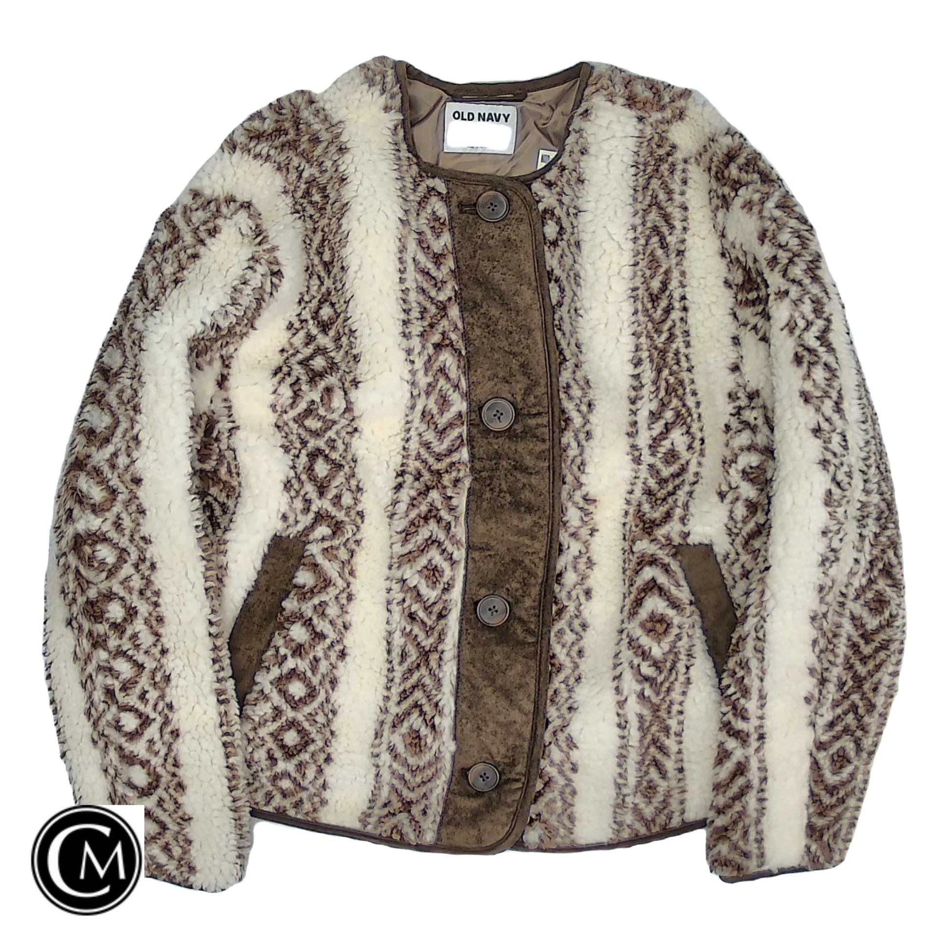 Jacket Fleece By Old Navy In Brown & Cream, Size: M image 1
