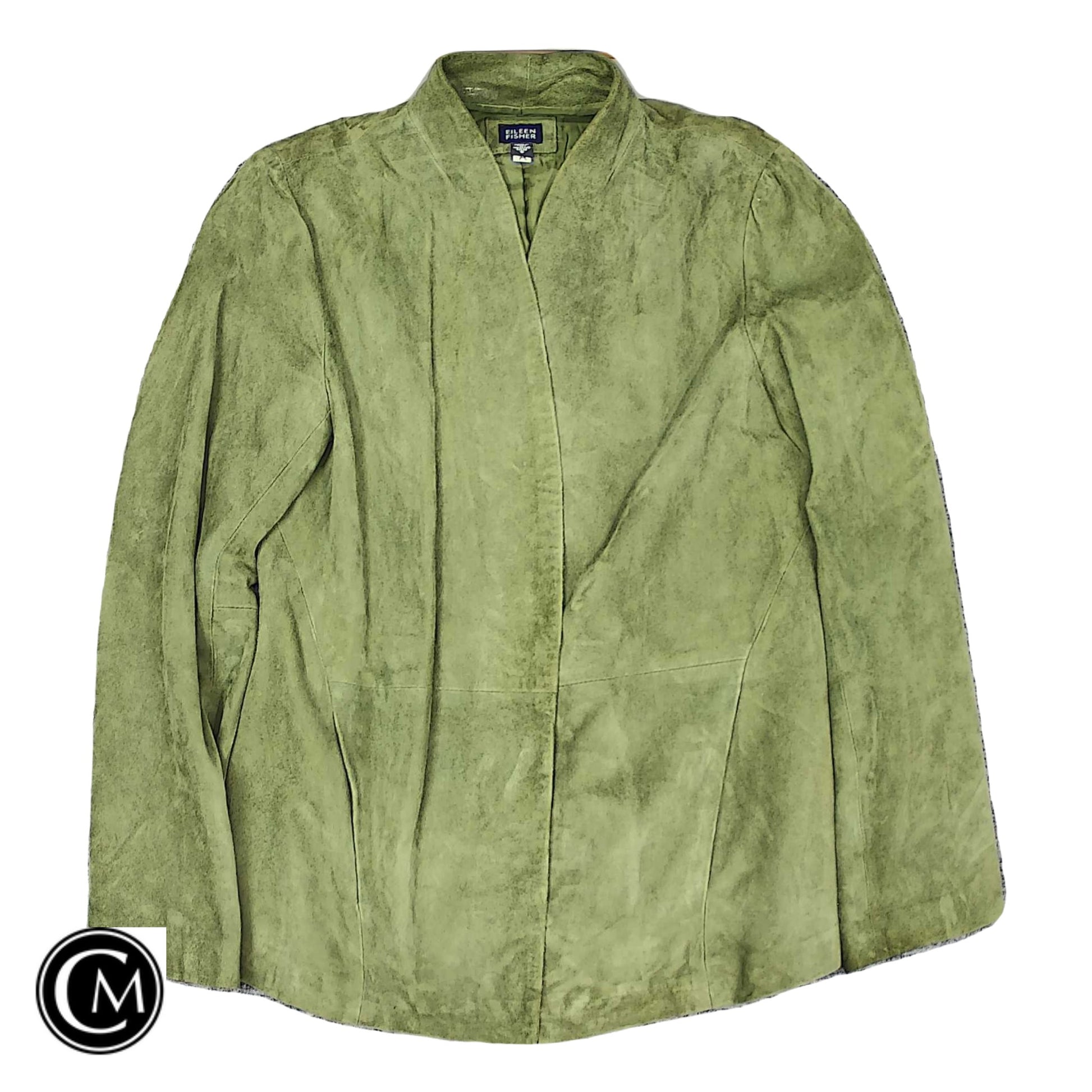 Jacket Leather By Eileen Fisher In Green, Size: S image 1