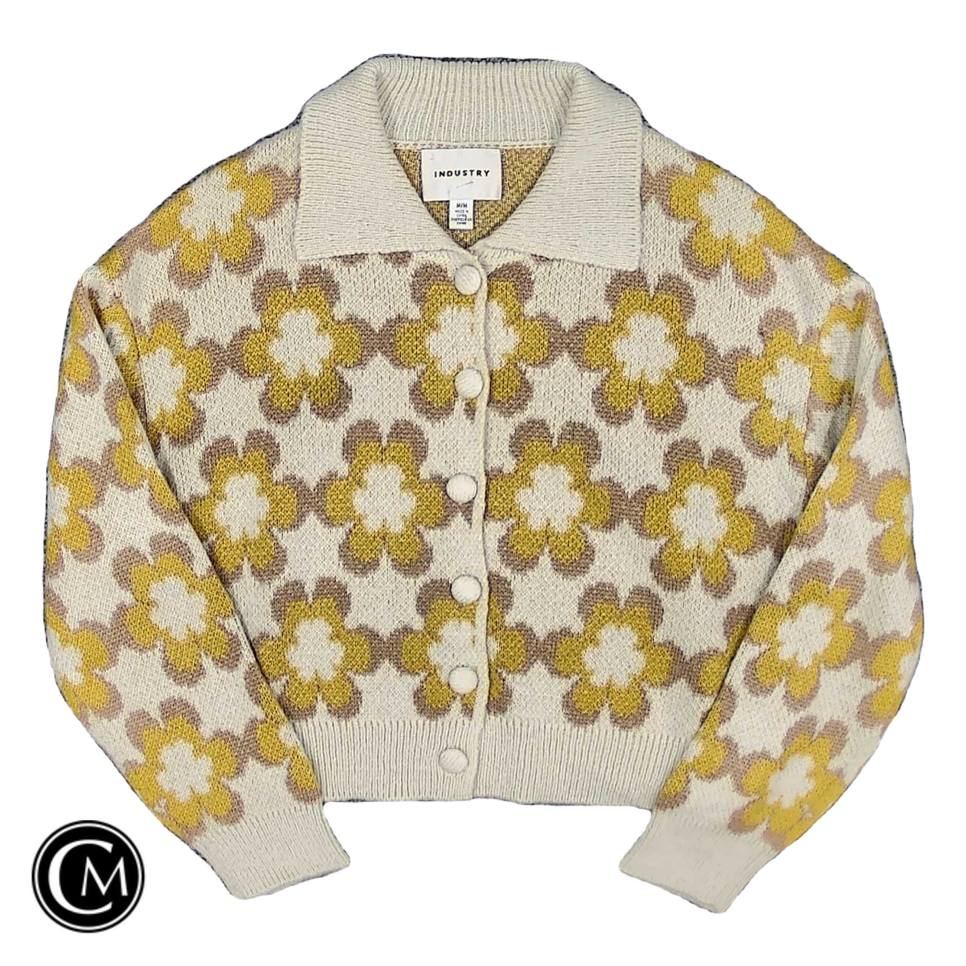 Sweater Cardigan By Industry In Cream & Yellow, Size: M image 1