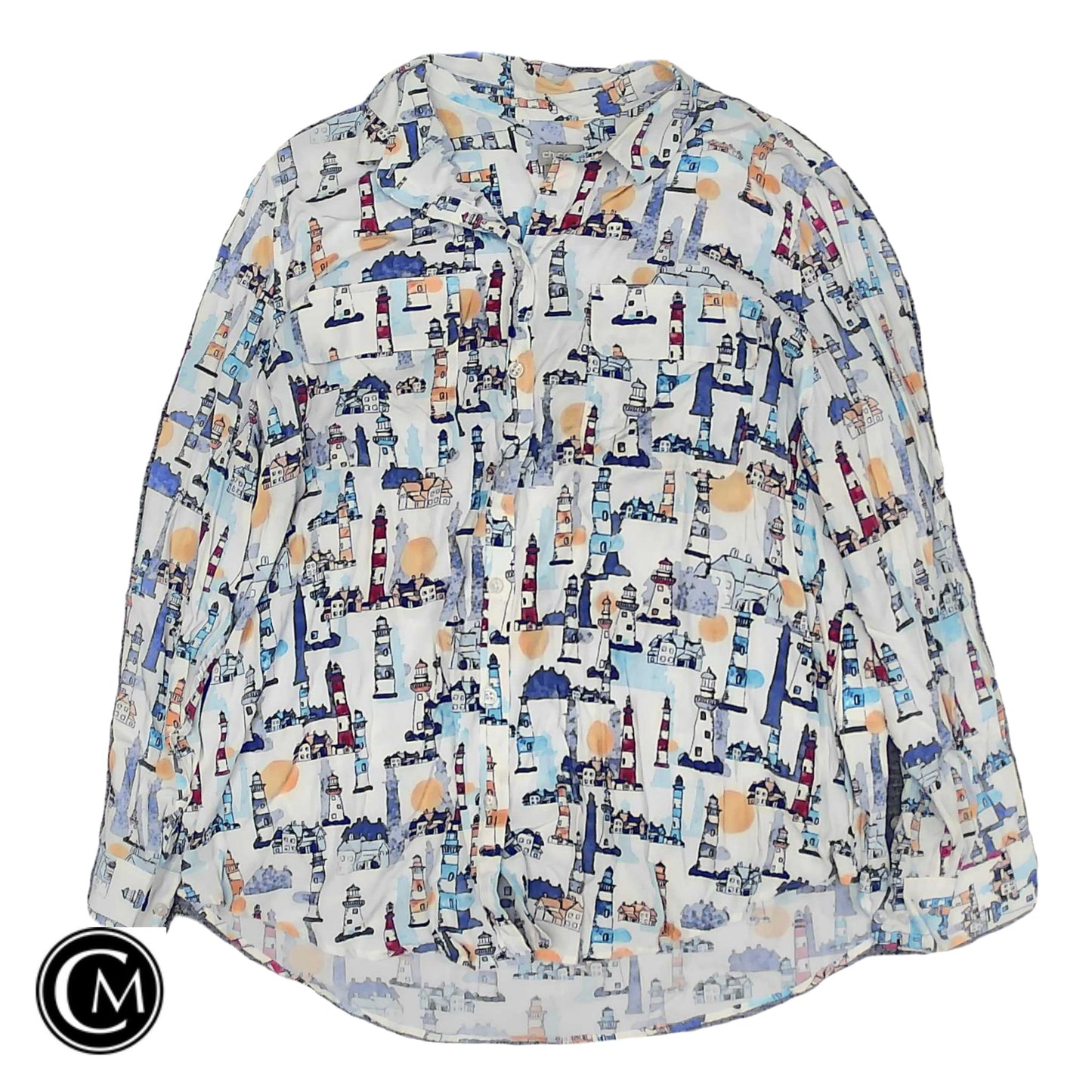 Top Ls By Chicos In Blue & White, Size: Xl image 1