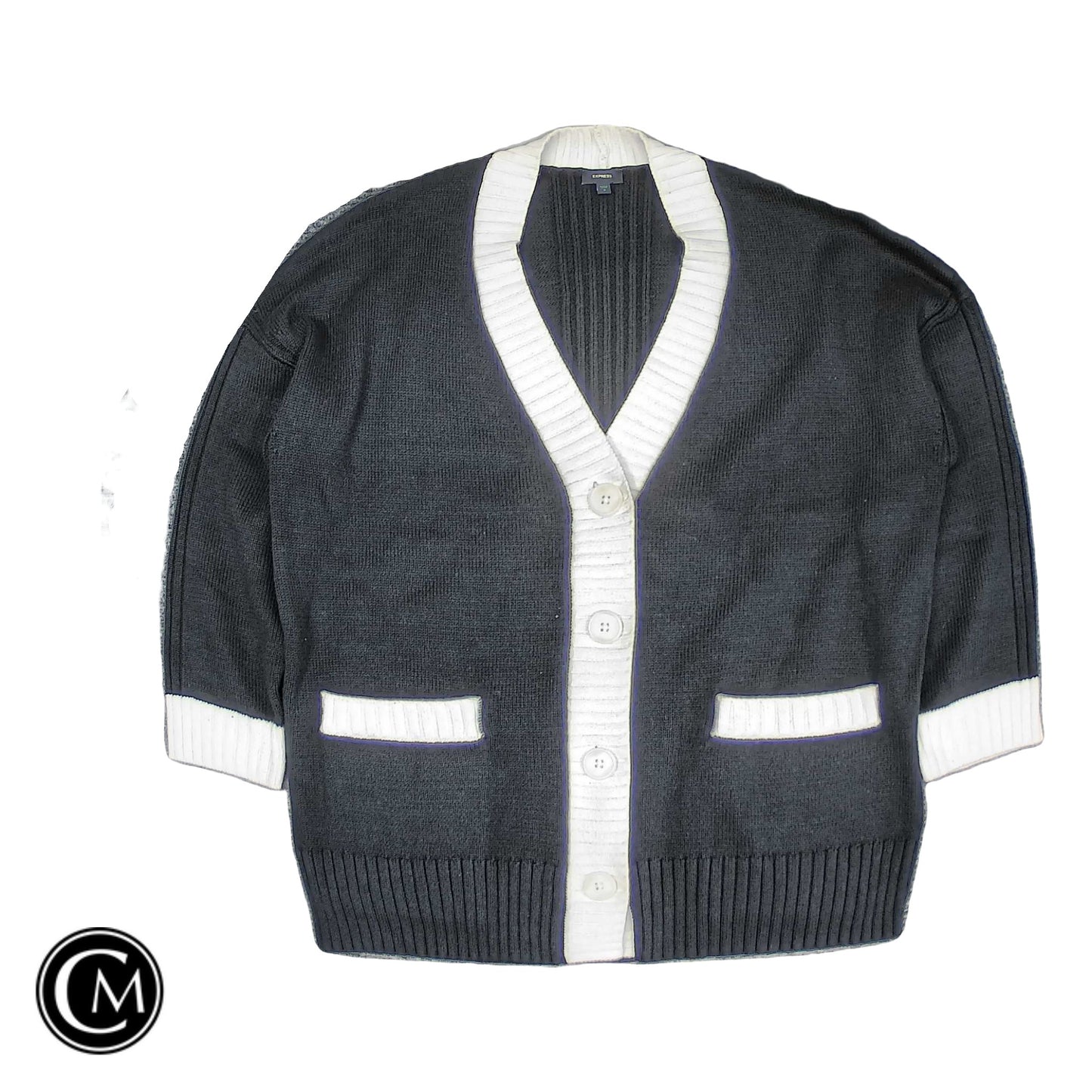 Sweater Cardigan By Express In Black & White, Size: L image 1