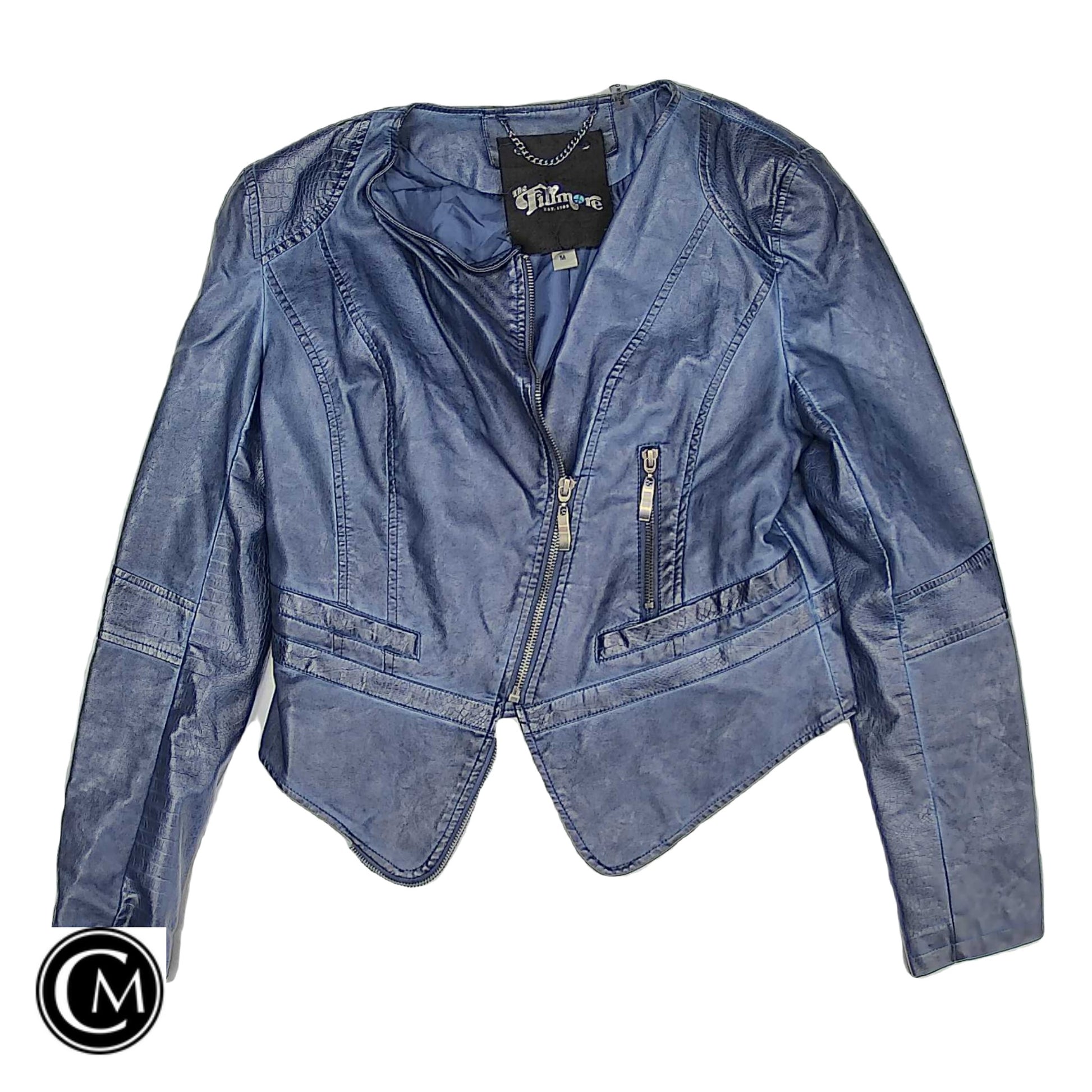 Jacket Moto By Clothes Mentor In Blue, Size: M image 1