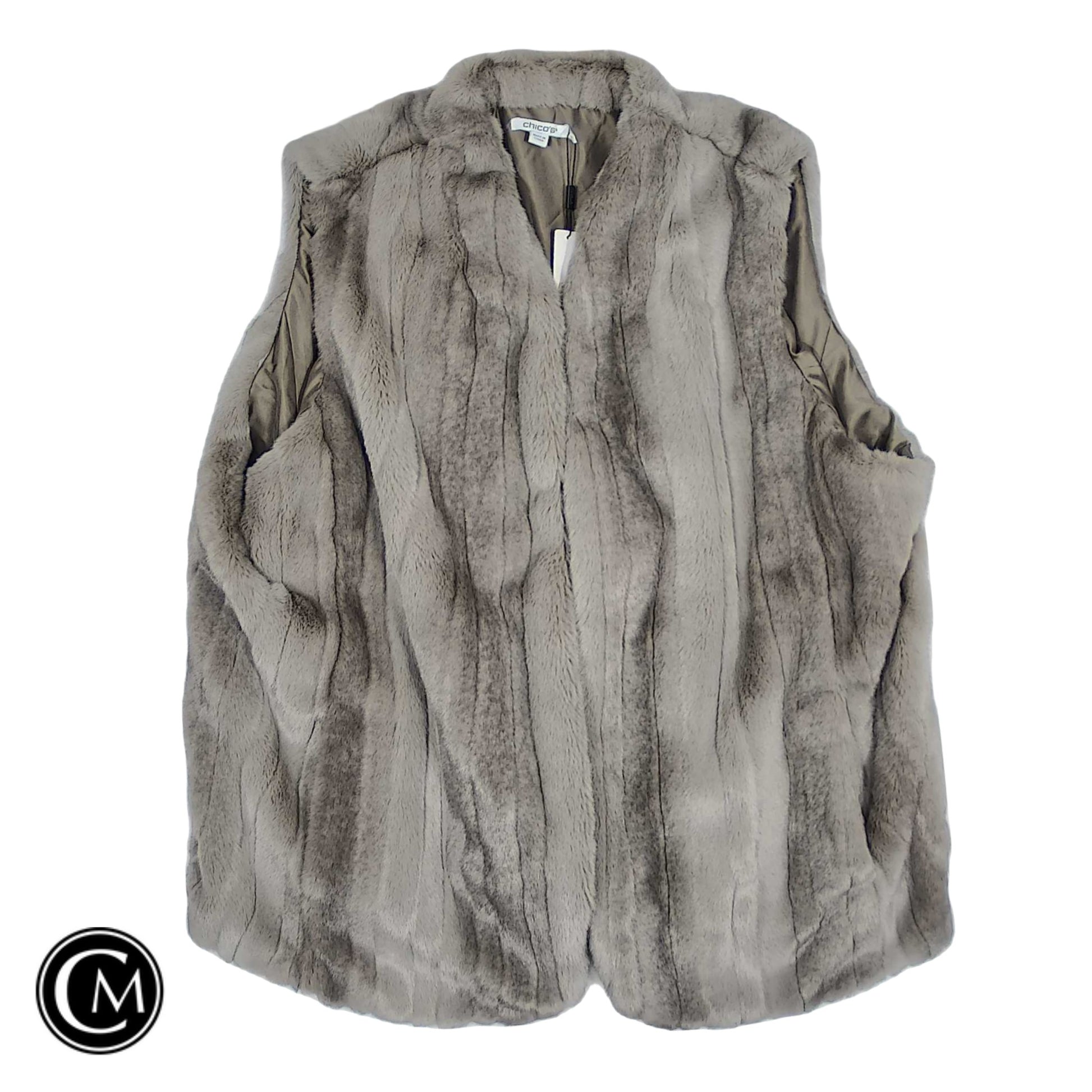 Vest Faux Fur & Sherpa By Chicos In Grey, Size: Xxl image 1