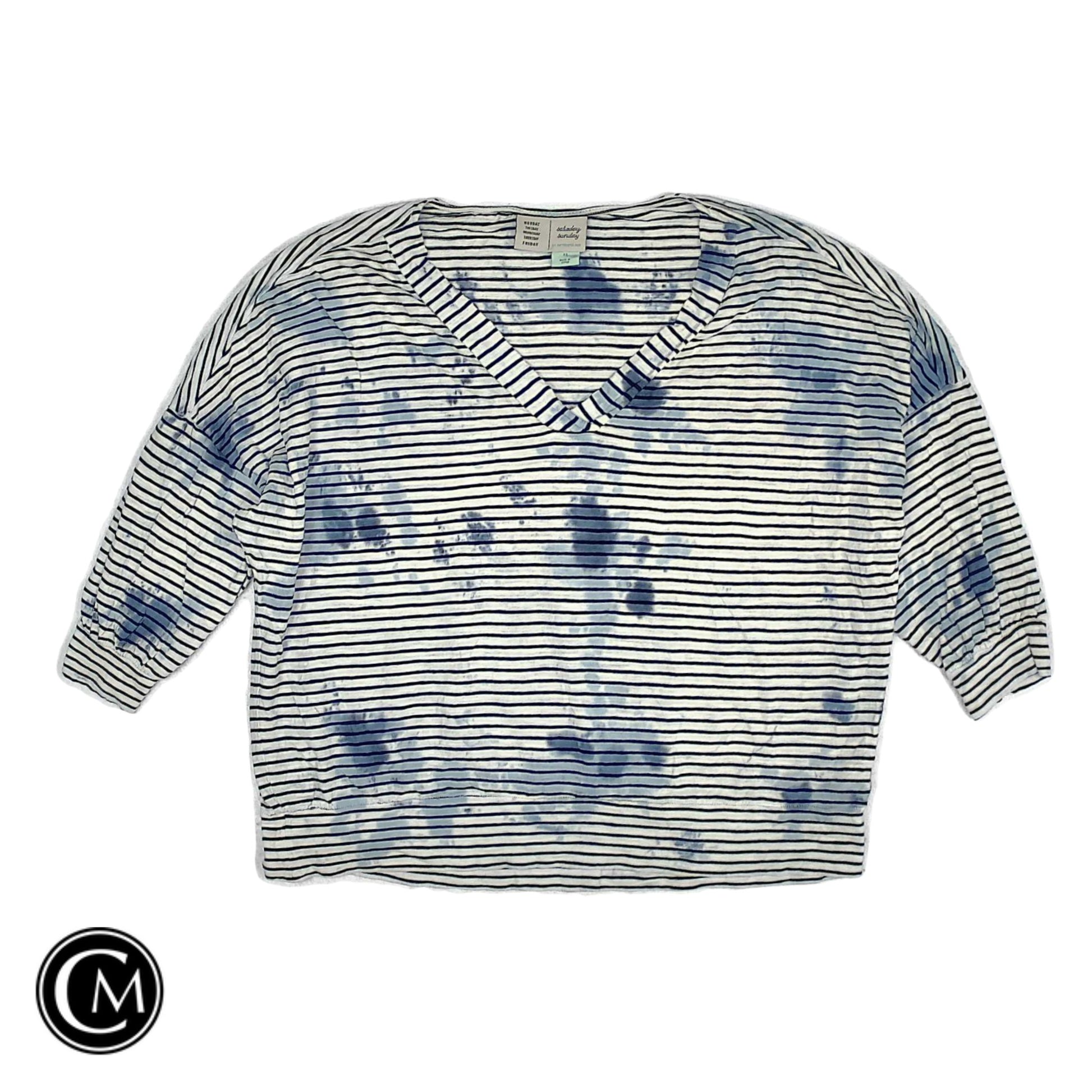 Top 3/4 Sleeve By Saturday/Sunday In Blue & White, Size: Xs image 1