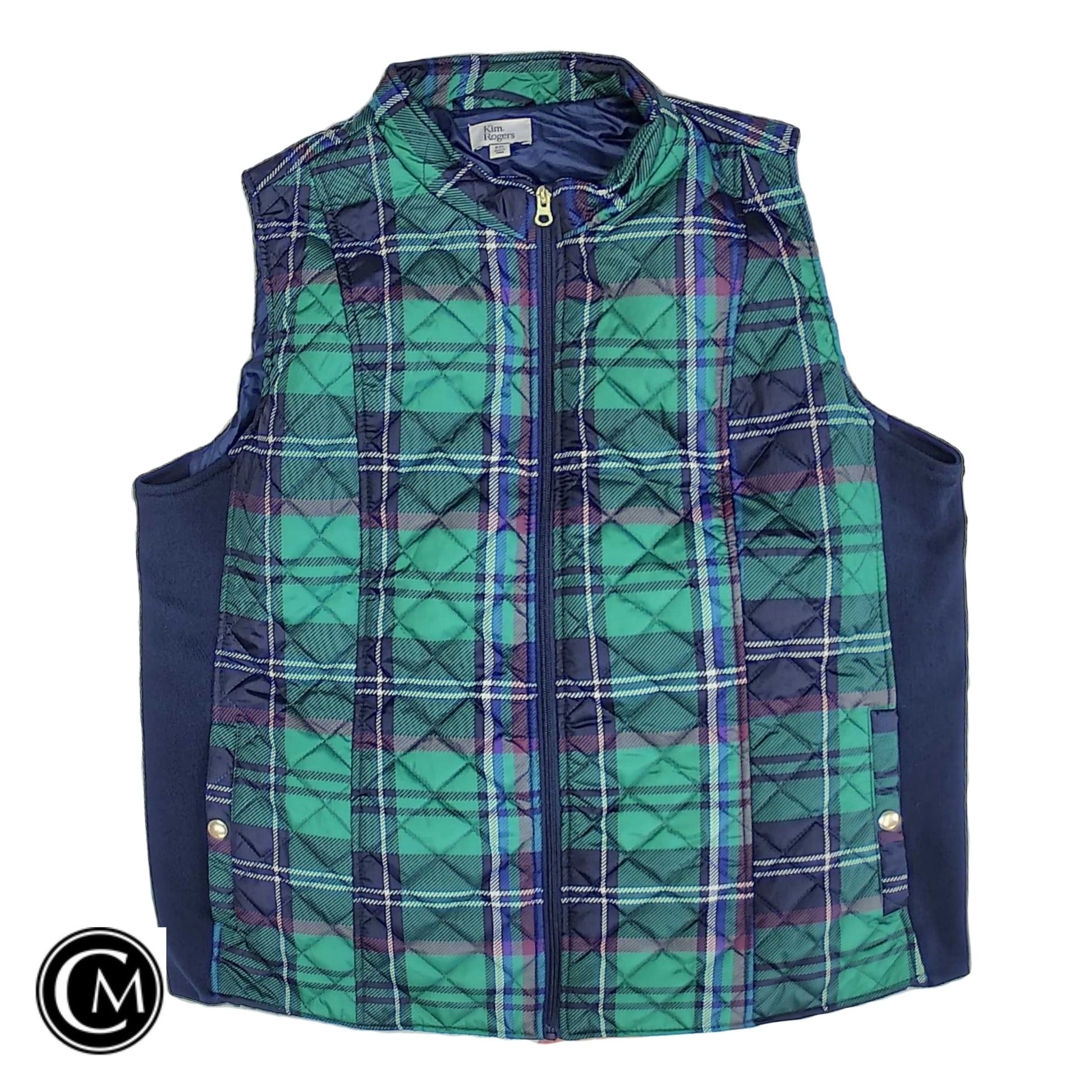 Vest Puffer & Quilted By Kim Rogers In Blue & Green, Size: Xl image 1