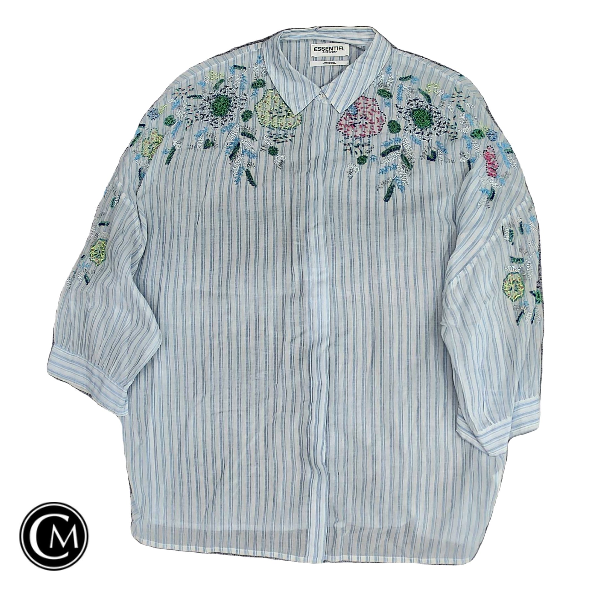 Top 3/4 Sleeve By Essentiel Antwerp In Blue & White, Size: Xl image 1