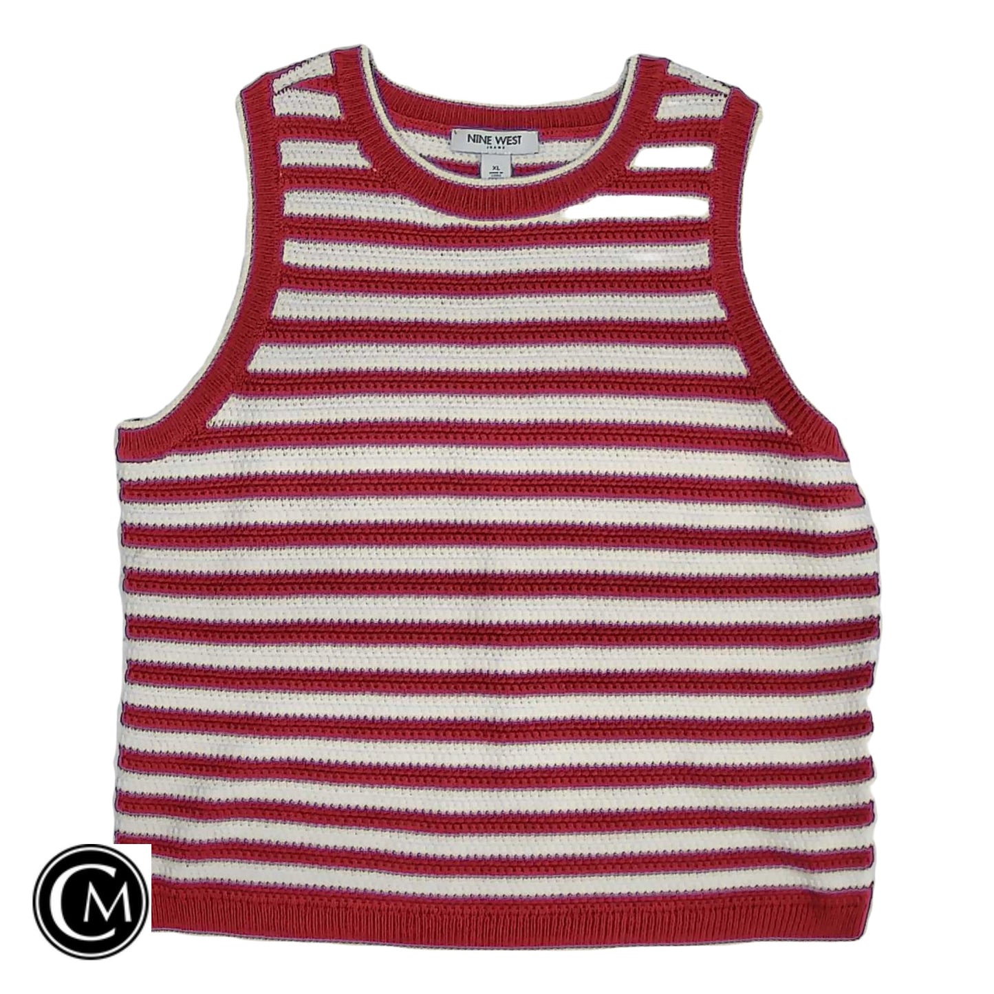 Vest Sweater By Nine West In Red & White, Size: Xl image 1