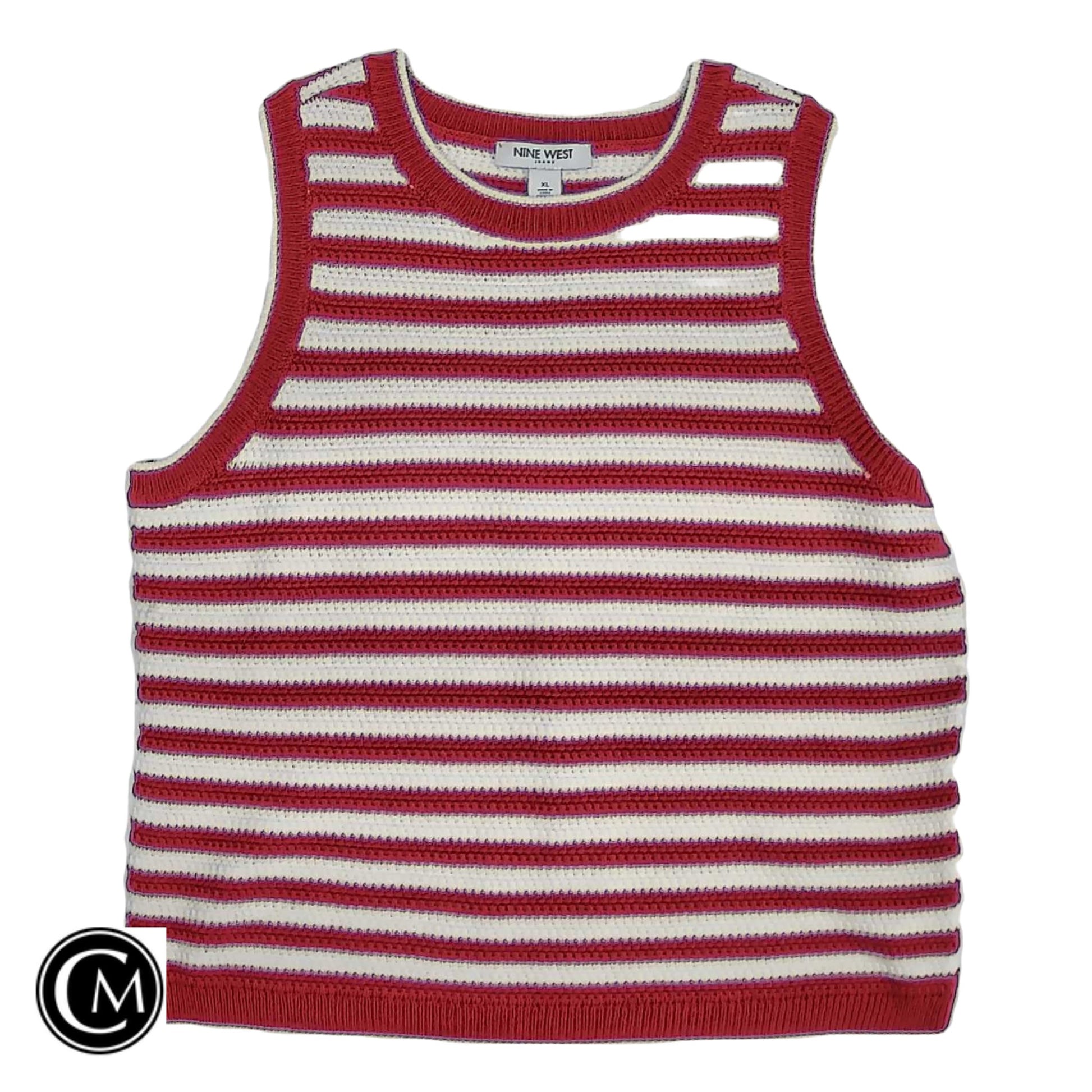 Vest Sweater By Nine West In Red & White, Size: Xl image 1