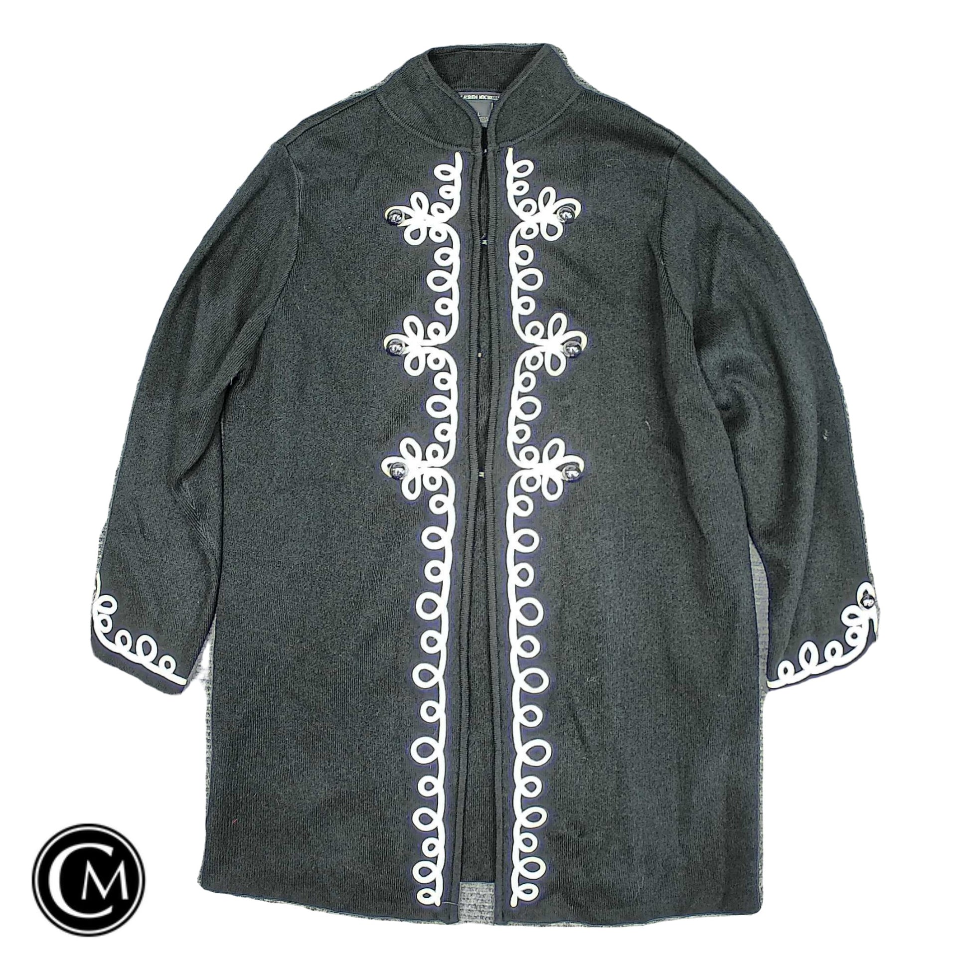 Sweater Cardigan By Clothes Mentor In Black & Silver, Size: L image 1